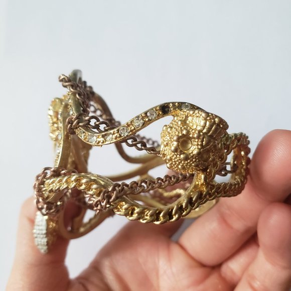 Gold Chain Skull Snake Shelf Cuff Bangle Bracelet - Picture 4 of 10